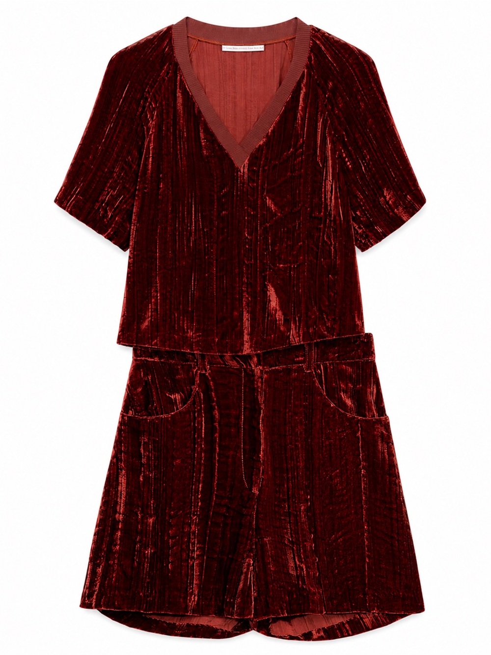 RODARTE X & Other Stories Red Velvet V Neck Top & High Waisted Short Set-Size 6